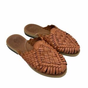 Sols Anita 2.0 Cafe Torri Closed Toe Brown Leather Woven Huarache Slip On Flats